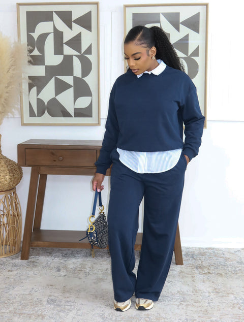 Autumn Muse Pants Set (Navy Blue)