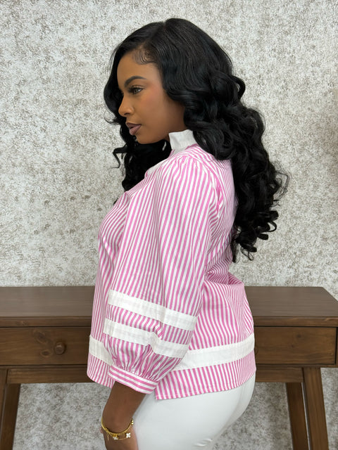 Milo’s Pinstripe Blouse (Pink) - Fitz Clothing