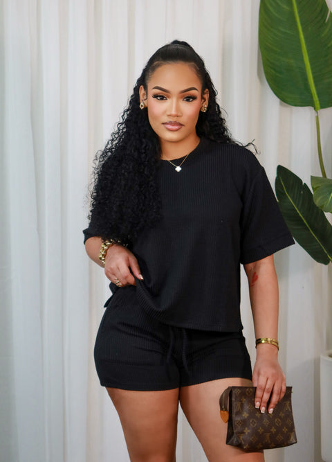 Tiara Ribbed Shorts Set(Black) - Fitz Clothing