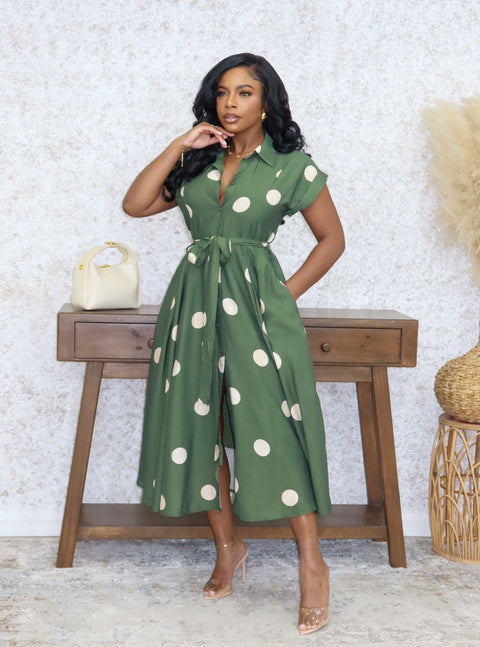 Dotty Divine Maxi Dress (Olive)