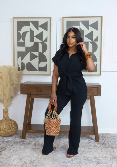 Priya Front Knot Tie Pants Set (Black) - Fitz Clothing