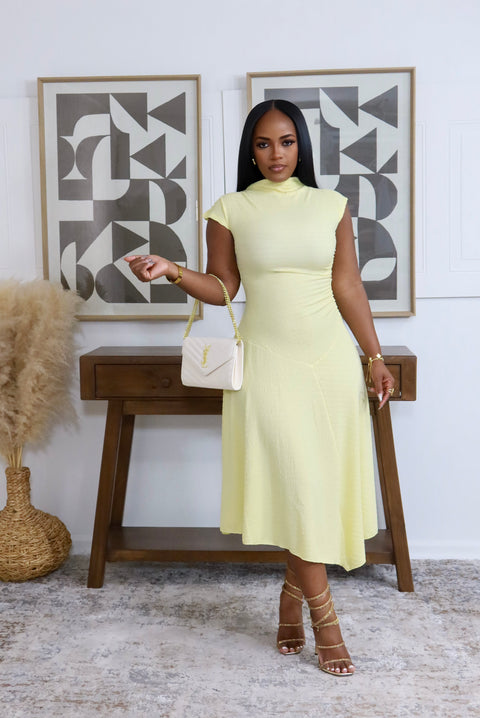 Grace Line Midi Dress (Yellow) - Fitz Clothing