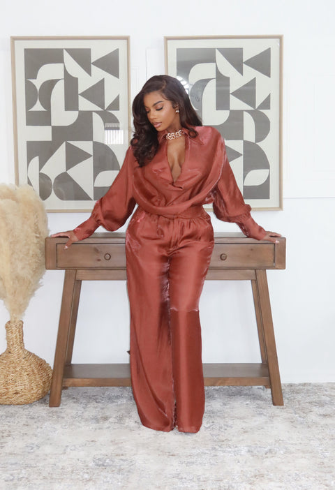 Rich Girl Club Pants Set(Brown)