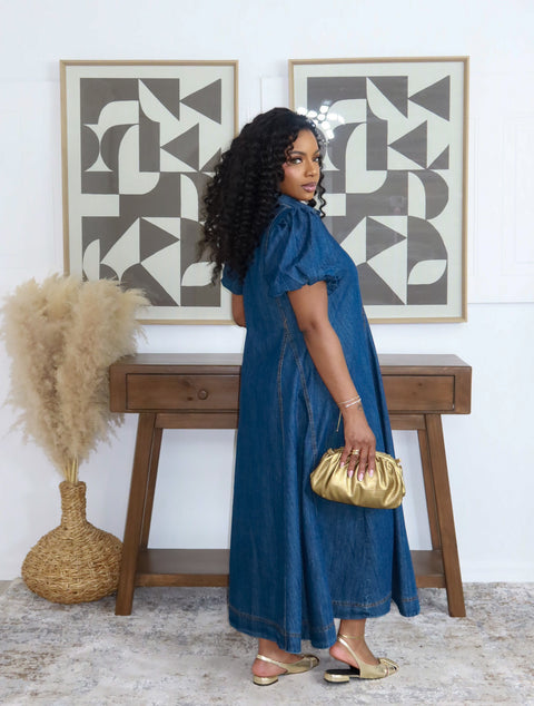 Carvel Bubble Sleeve Denim Maxi Dress - Fitz Clothing