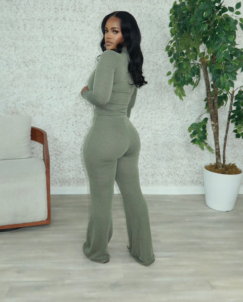 Trina Ripped Long Sleeve Set (Olive Green)