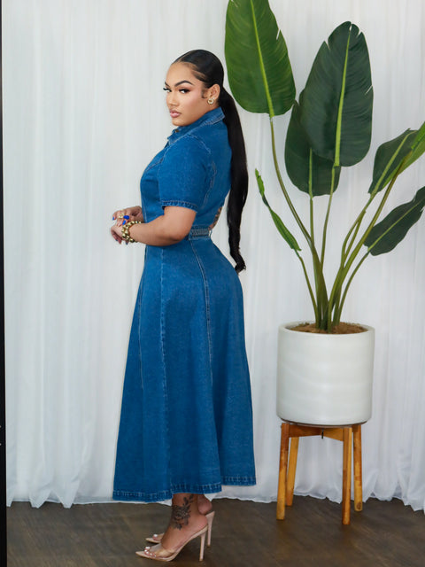 Golden Hour Denim Midi Dress (Blue)