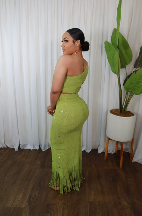 Higher Life Knitted Skirt Set (Green) - Fitz Clothing
