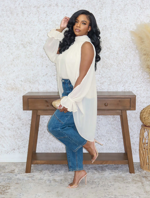 Jessica High Low Top (Cream) - Fitz Clothing