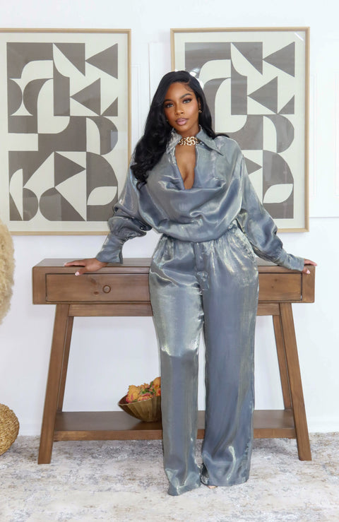 Rich Girl Club Pants Set (Silver)