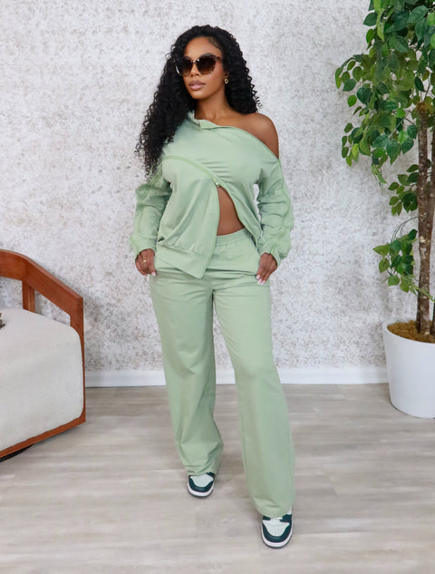 Zane Zipper Jogger Set (Sage)