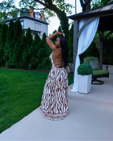 Sahari Print Maxi Dress (Brown) - Fitz Clothing