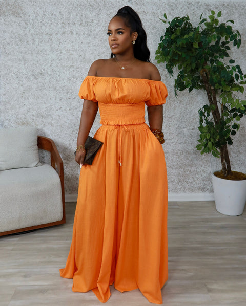 Fiona Linen Pants Set (Orange) - Fitz Clothing