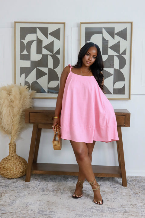Kenzi Linen Mini Dress (Pink) - Fitz Clothing