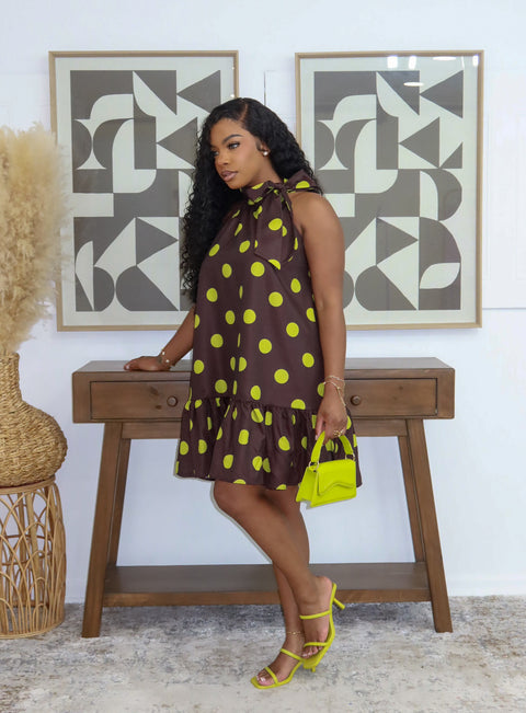 Chelsea Polka Mini Dress (Brown)