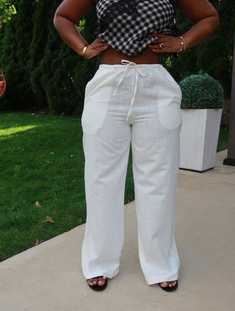 Chev Linen Pants (White)