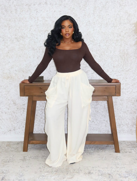 Flow Ruched Drawstring Pants (Oatmeal)