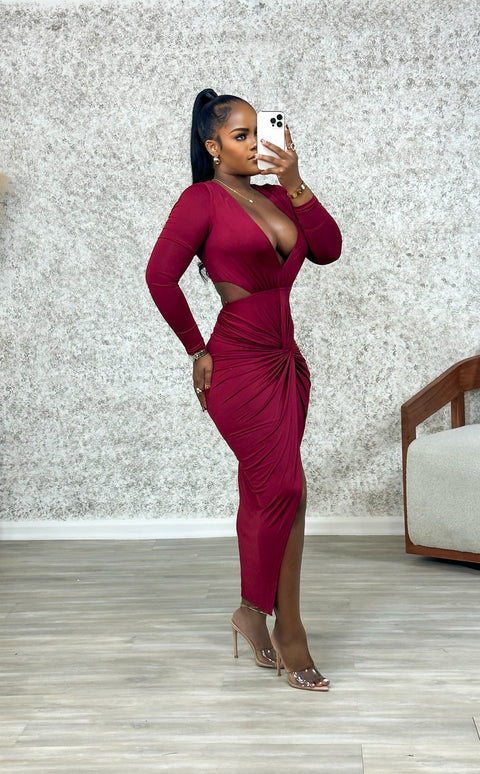 Amanza Lux Midi Dress (Burgundy)