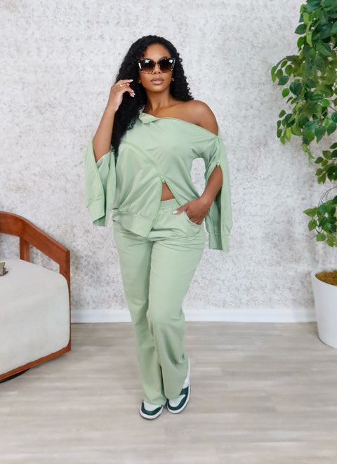 Zane Zipper Jogger Set (Sage)