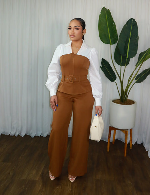 Marsha More Pants Set (Brown)