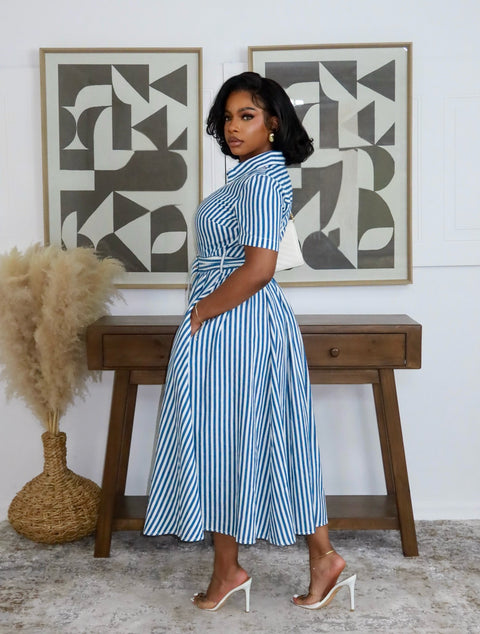 The Hampton Stripe Midi Dress (Navy & White)