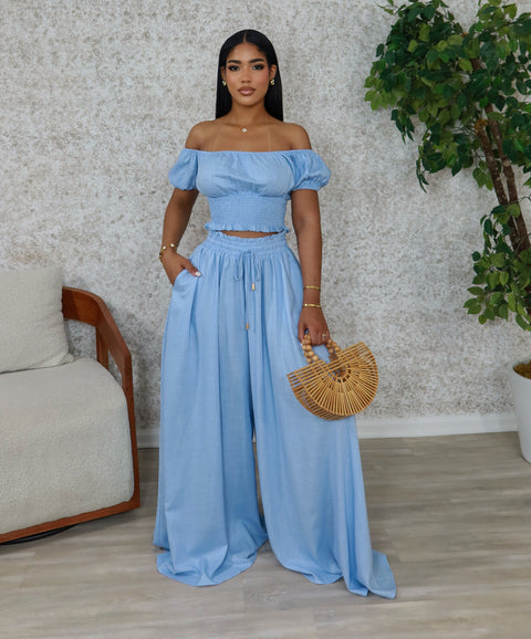 Fiona Linen Pants Set (Blue) - Fitz Clothing