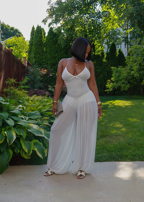 Hot For The  Summer Barrel Jumpsuit (White)