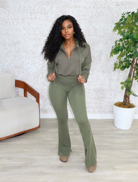 Talk Is Cheap Pants Set (Olive Combo)