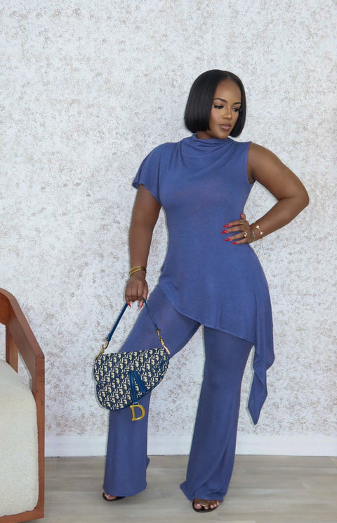 Soft Statement Pants Set (Blue Grey)
