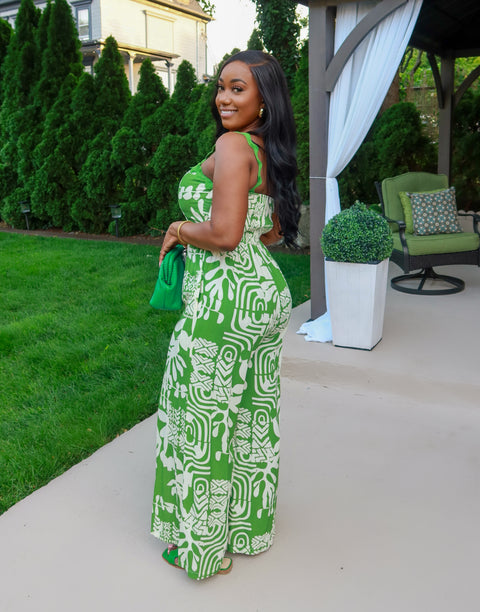 Jessie Print Jumpsuit (Green/White)