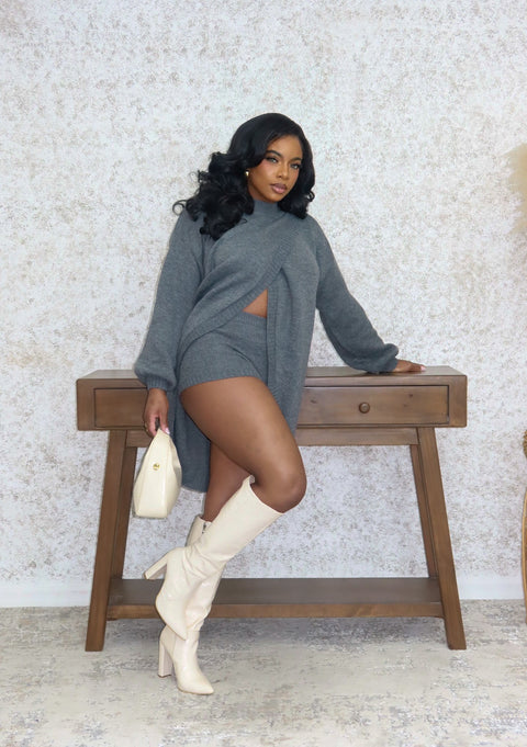 The Luxe Layered Shorts Set Charcoal)