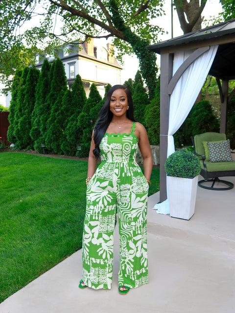 Jessie Print Jumpsuit (Green/White)