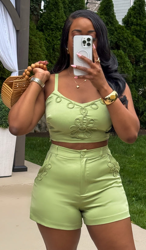 Honey Trim Shorts Set (Sage) in - Fitz Clothing