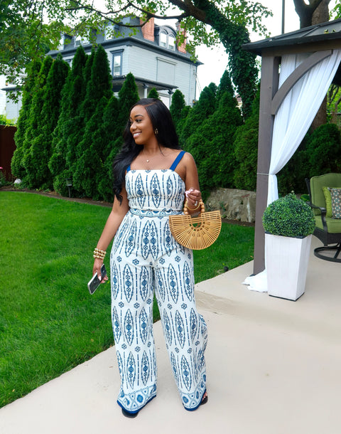 Nyla Pants Set( Navy Blue/white) - Fitz Clothing