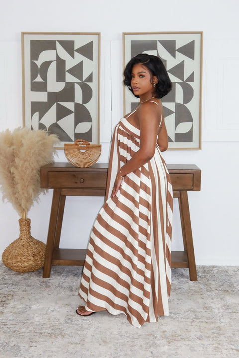 The Aurora Flow Maxi Dress (Brown) - Fitz Clothing