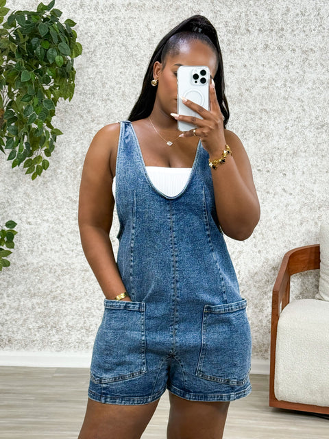 Mala Oversized Denim Romper - Fitz Clothing