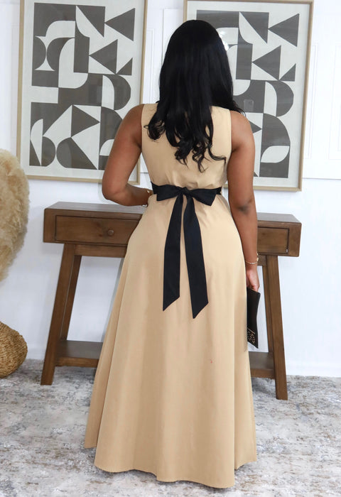 Tabia Maxi Dress (Taupe/Black)