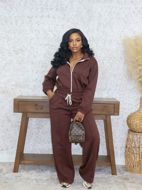 On-The-Go Bomber Pants Set ( Brown)