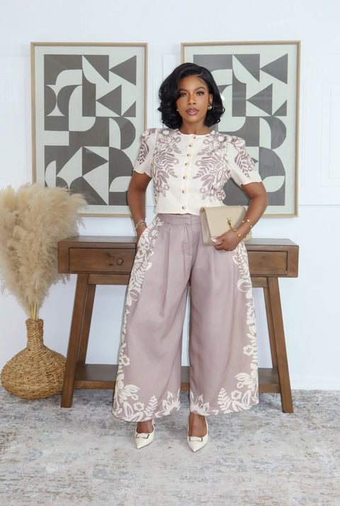 Sleek Statement Linen Set (Taupe Multi) - Fitz Clothing