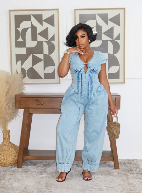Signature Denim Barrel Jumpsuit