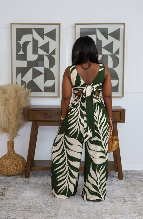 North Coast leaf Print Jumpsuit (Olive) - Fitz Clothing