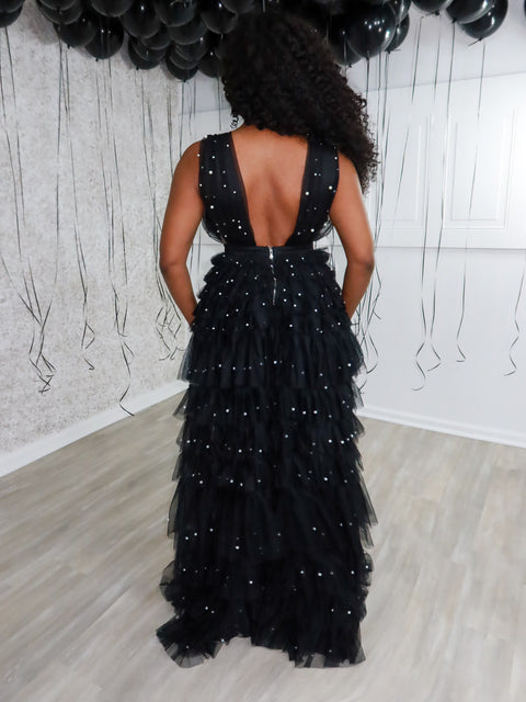 Elegant Pearls Maxi Dress (Black)