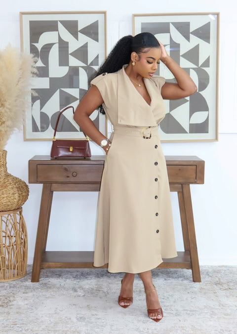 Boss Trench Midi Dress (Khaki)
