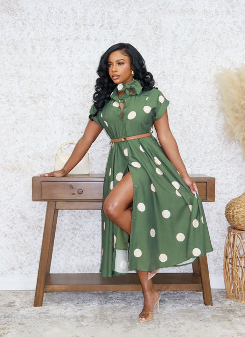 Dotty Divine Maxi Dress (Olive)