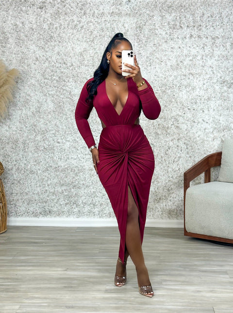 Amanza Lux Midi Dress (Burgundy)