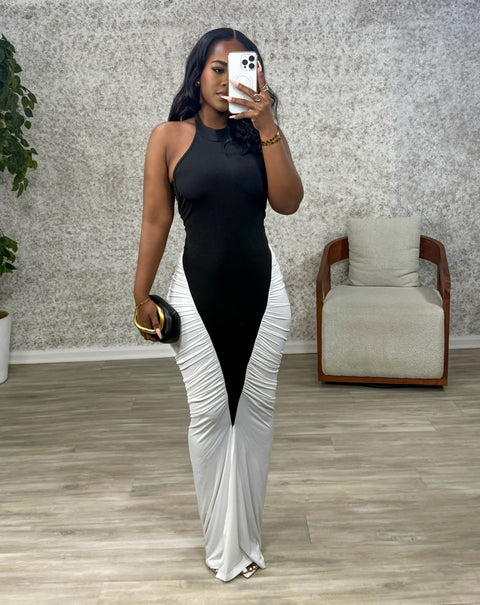 Midnight Sculpt Halter Dress