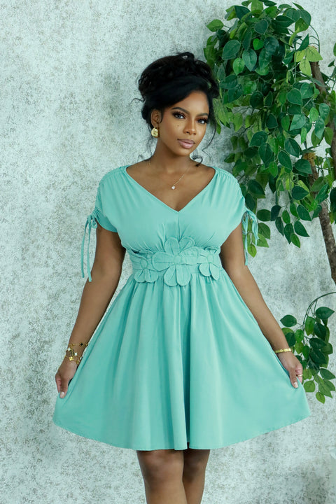 Fancy Flower Mini Dress(Mint)
