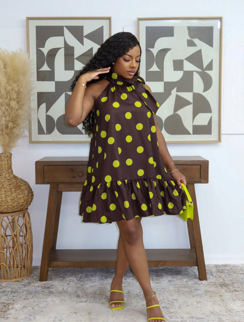 Chelsea Polka Mini Dress (Brown)