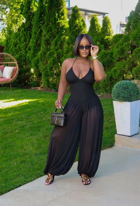 Hot For The  Summer Barrel Jumpsuit (Black)