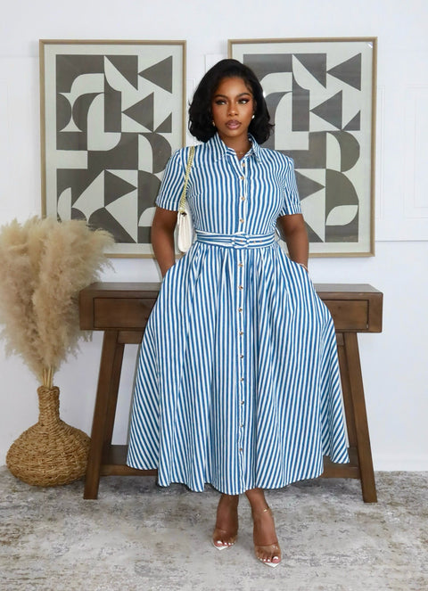 The Hampton Stripe Midi Dress (Navy & White)
