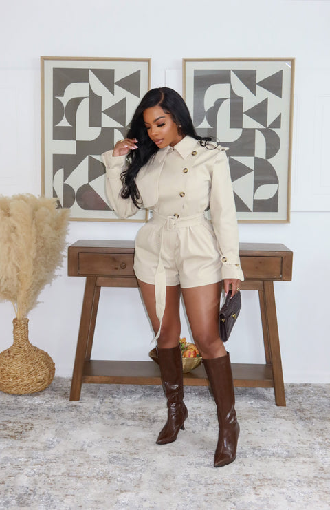 Rich Talk Trench Romper (Khaki) - Fitz Clothing